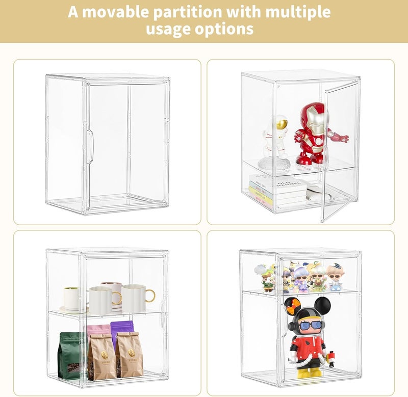 Attelite Large Clear Acrylic Display Case Shoe Storage Boxes With An Adjustable Divider,2 Pack 2 Tiers Clear Plastic Stackable Storage Bins With Lids Display Acrylic Box With Magnetic Door - Image 4